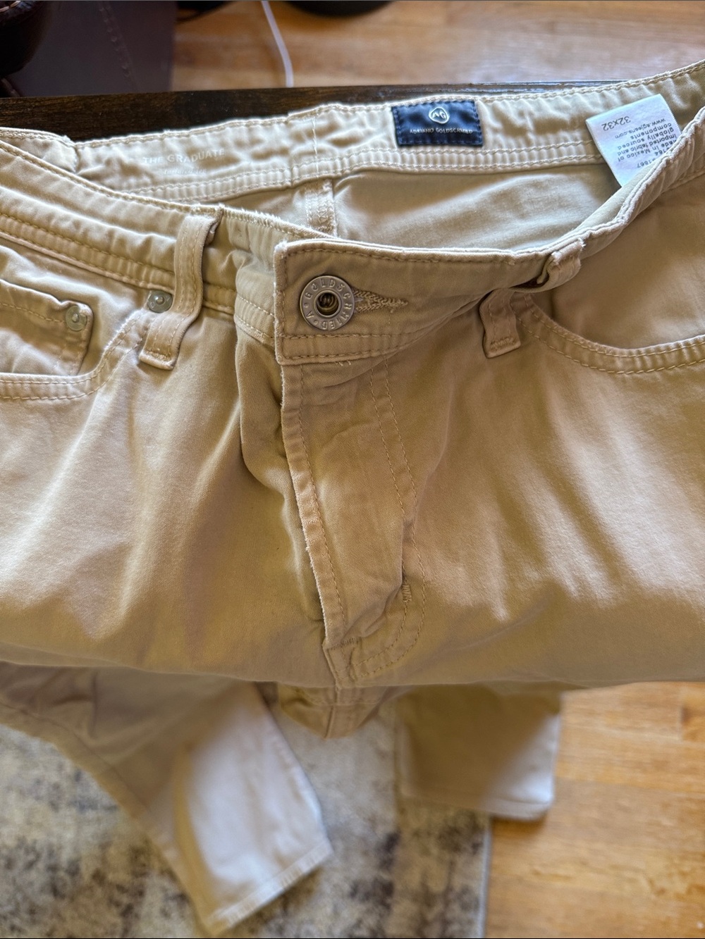 AG Graduate SUD Tailored Leg Pants Khaki Beige 32x32 Retail $198